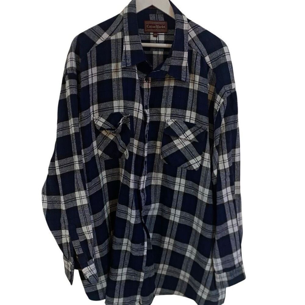 Cotton Works size 4XLT flannel button down black white long sleeve